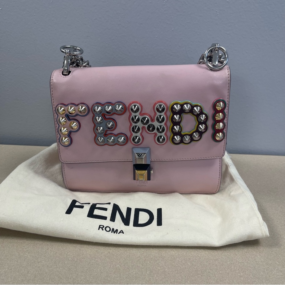 Fendi Kan I Rainbow Pink Confetto Calf Leather Studded Shoulder Bag - Preowned
